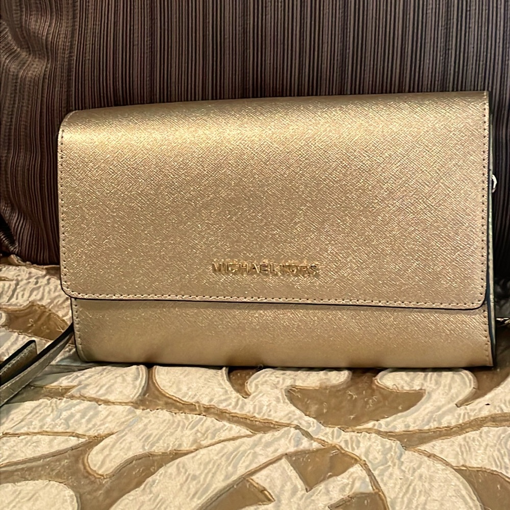 Michael Kors Gold Small Cross Body Handbag With Removable Wallet